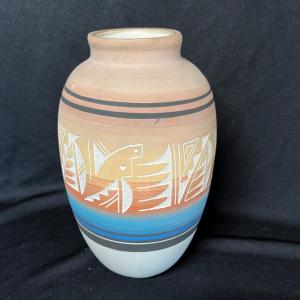 Photo of Native American Art pottery vase Pink/ blue