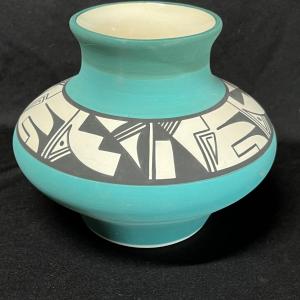 Photo of Native American Art pottery vase blue
