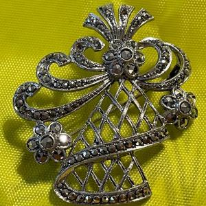 Photo of Vintage Sterling Silver Marcasite Flower Bouquet Pin/Brooch in VG Preowned Condi
