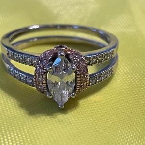 Photo of Ladies Sterling Silver CZ Ring Size 11-3/4 in VG Preowned Condition as Pictured.