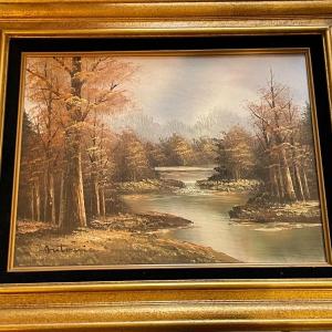 Photo of Vintage Antonio Oil on Canvas Landscape Painting Frame Size 17.5" x 21.5" in VG 