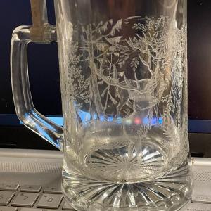 Photo of ALWE German Clear Etched Glass Beer Stein with Deer Scene 6" Tall with Pewter En