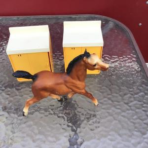 Photo of 2 Doll Furniture Cabinets and Bryer Horse