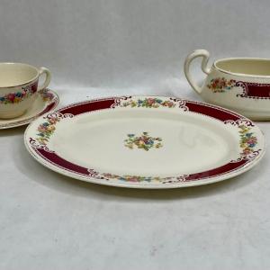 Photo of Homer Laughlin Ceramic Pottery Burgundy border with flowers A43N6 Made in USA