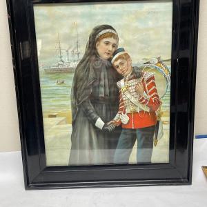 Photo of Framed Print Woman with young man dressed in military uniform
