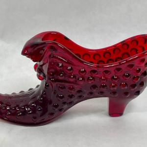 Photo of Fenton Hob-nail ruby red glass shoe
