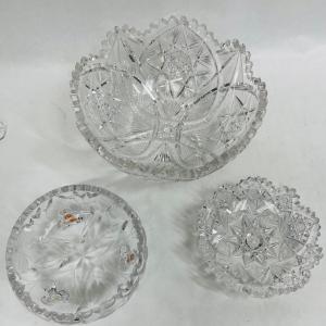 Photo of 3 American Brilliant Cut Glass Serving Bowls with Sawtooth Rims