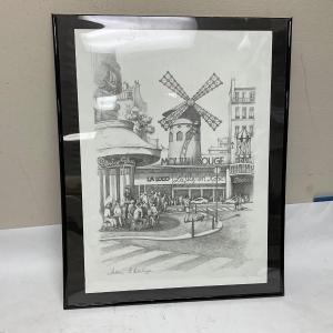 Photo of Moulin Rouge Parisian Etching Drawing Signed