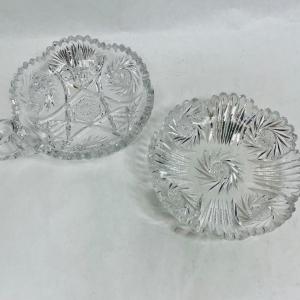 Photo of 2 small round American Brilliant Cut Glass Serving Bowls Saw tooth edge