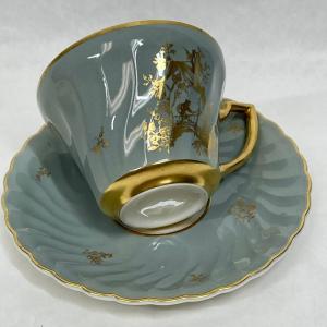Photo of Sage Green & Gold Teacup and Saucer no mark