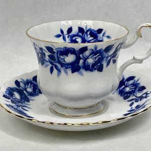 Photo of Royal Albert Fine China Aristocrat Teacup and Saucer Blue & White