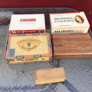 Photo of Four Cigar Boxes One Small Wood Box