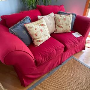 Photo of FR4-Red Loveseat with 5 Pillows