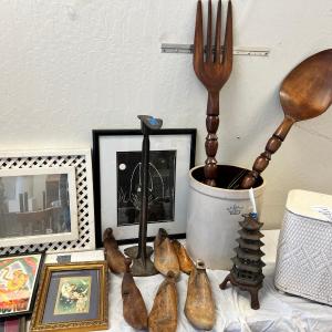 Photo of Antique wood Cobblers shoe molds and metal stand
