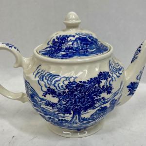 Photo of Windsor Blue Willow Fine China Tea Pot White & Cobalt Blue