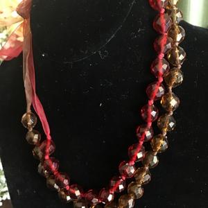 Photo of Cute Cranberry and Fall Brown Faceted Fashion Necklace