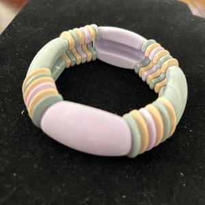 Photo of Vintage grey and lilac chunky bracelet, mixed pastel colors plastic bracelet, ch