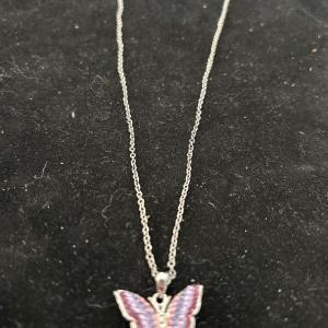 Photo of Purple Crystal Butterfly Pendant and Silvertone Chain