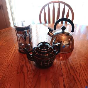Photo of TEAPOT FROM ENGLAND, TEA KETTLE AND A STARBUCKS BODUM FRENCH PRESS