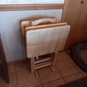 Photo of 3 WOODEN TV TRAYS ON A STAND