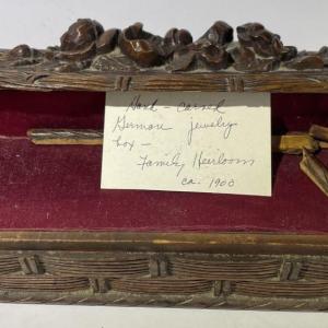 Photo of Antique Heirloom Carved Wood Jewelry Trinket Box 11.25" Long x 4.25" Wide as Pic