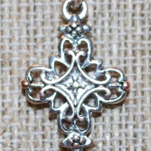 Photo of Compact Silver Tone Filigree Styled Cross PENDANT (1" x ¾") on a Silver Tone Ad