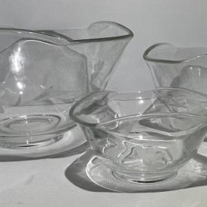 Photo of Lot of 3 Leaded/Etched Glass Salad Bowls in VG Preowned Condition.