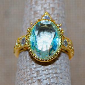Photo of Size 7 Light Blue Oval Stone in a 2 Ring Set in Gold Tone (6.2g)