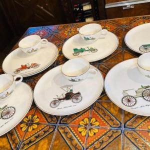 Photo of 1895 - 1903 Gold Trim Porcelain Lunch Set of 4 Antique Automobiles (Plates and T