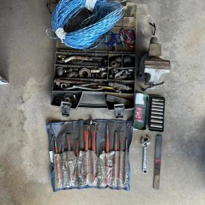 Photo of BENCH VISE, STEEL PUNCHES, CHISELS, CRESCENT WRENCH, SOCKETS AND MORE