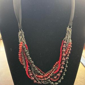 Photo of Glass beaded necklace with Silk ribbon tie