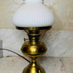 Photo of Vintage Electric Table Lamp B&P Oil Lamp Style with White Shade