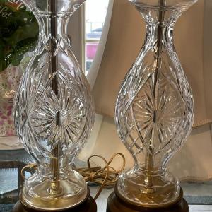 Photo of Vintage Pair of Mid-Century Leaded Glass Lamps w/Shades in Good Preowned Conditi
