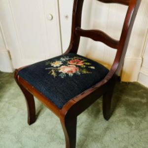 Photo of Antique Children's Wooden Craftique Chair with Needlepoint Cushion