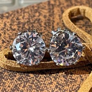 Photo of Vintage 1+-Carat Plus Each CZ Stud Earrings in VG Preowned Condition.