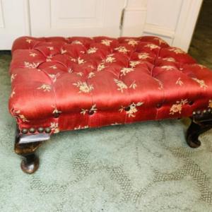 Photo of Vintage French Provincial Red Burgundy Floral Tapestry Needlepoint Footstool