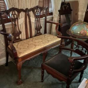 Photo of Antique Bench Queen Anne Style and Mahogany Side Chair