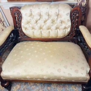 Photo of Antique C 1900 Carved Sofa with Custom Upholstery