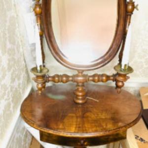 Photo of Handmade Victorian Oak Shaving Stand 
with a Pivotable Oval Mirror on Turned Leg