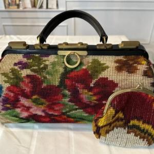 Photo of Koret Roses Frame Carpet Bag 1960s Leather Interior Handbag- Rare Find