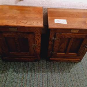 Photo of 2 MATCHING WHITE CLAD END TABLES WITH STORAGE CABINET