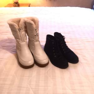 Photo of SAM EDELMAN SHORT BOOTS AND WHITE WINTER BOOTS SIZE 8