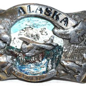 Photo of Vintage "1982Â© Alaska The Last Frontier SN 1641" Belt Buckle 3" x 2"