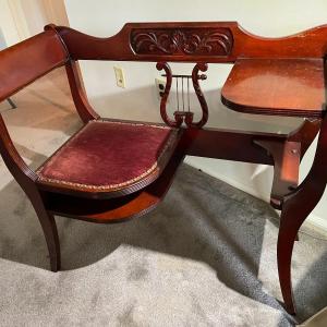 Photo of Vintage/Antique Phone Table, Gossip Bench, Duncan Phyfe Writing Desk, Harp Chair