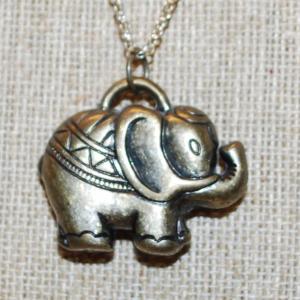 Photo of Bronze Style Elephant PENDANT (1¼" x 1¼") on a Dark Necklace Chain 26" L