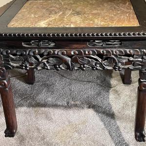 Photo of Chinese Hongmu Carved Side Table w/Agate/Marble Slab Top Qing Dynasty 19th Centu