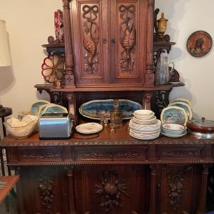 Photo of Antique 19th Century Buffet Sideboard Hunting Birds Furniture Unit 87" Tall, 67"