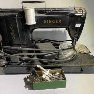 Photo of Vintage Singer Sewing Machine 300 Series w/Some Machine Parts as Pictured. (Unte