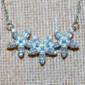 Photo of 3 Glittery Attached Stars with Clear Stones PENDANT (2¼" x ½") on a Silver Ton