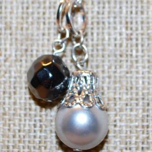 Photo of White & Black Spheres PENDANTS (1" + ¾") on a Silver Tone Necklace Chain 17" L